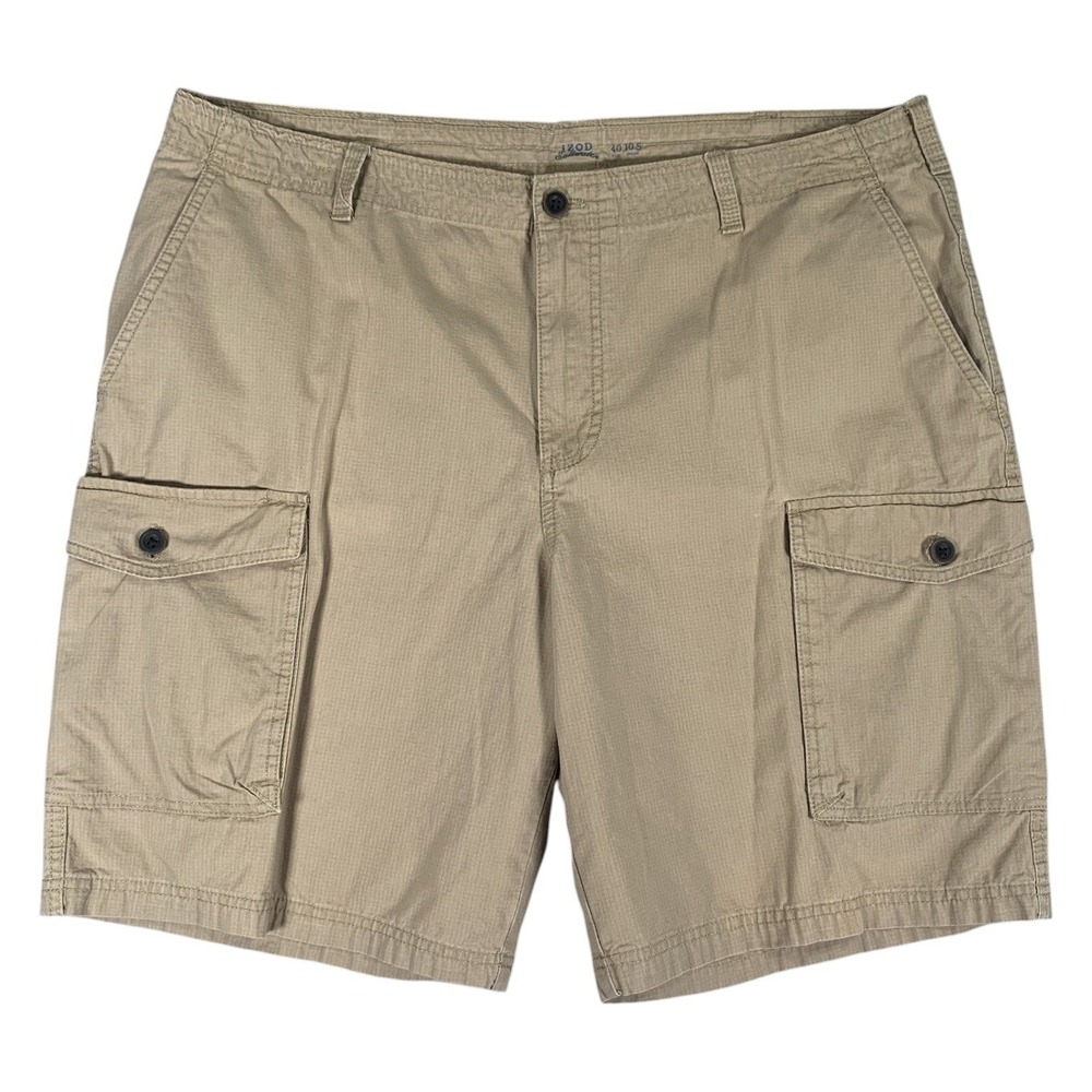 IZOD Saltwater Cargo Shorts Mens 40 Tan Khaki Ripstop Cotton
